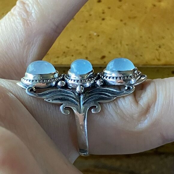 Genuine Aquamarine Sterling Silver Ring Size 7.25 - Picture 3 of 10
